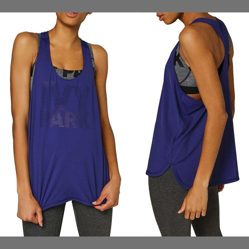 NWT IVY PARK Laser Perforated Logo Racerback Tank in Navy‎ Blue [SZ Small ]